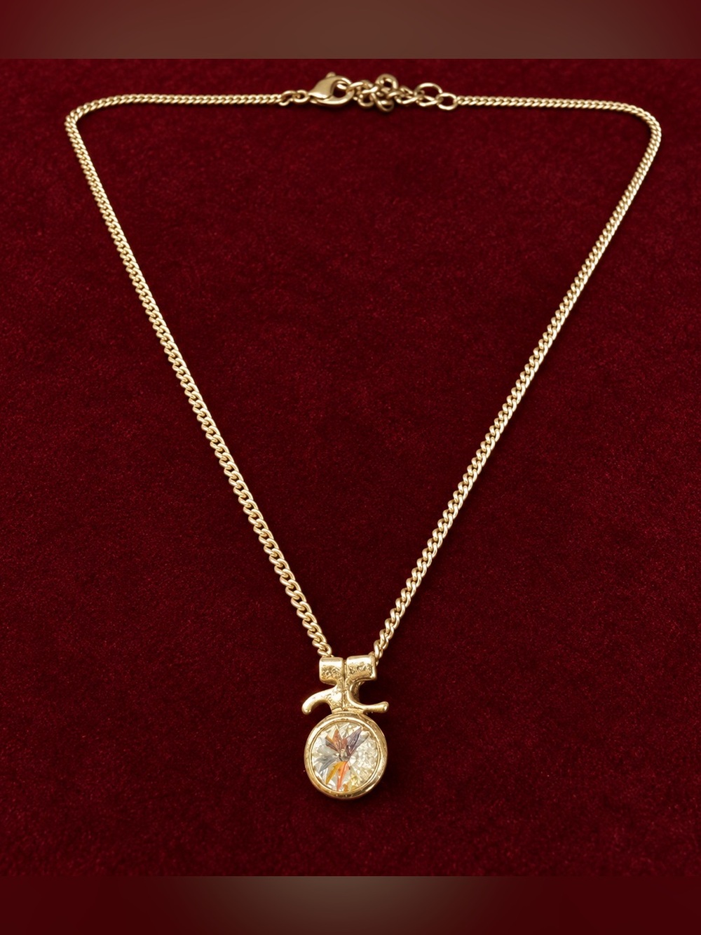 Gold-Tone Round Crystal Pendant Necklace Fine Chain
